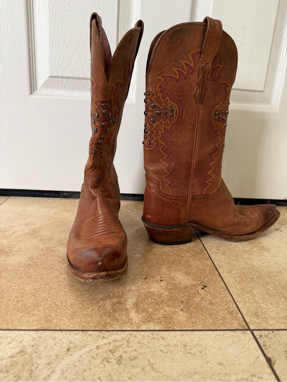 Lucchese Brown Studded Western Leather Boots for Women